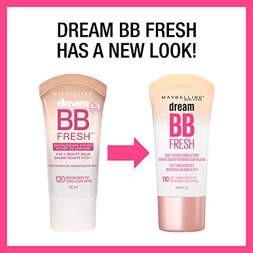 Maybelline New York Dream Fresh Skin Hydrating BB cream, 8-in-1 Skin Perfecting Beauty Balm with Broad Spectrum SPF 30, Sheer Tint Coverage, Oil-Free, Light, 1 Fl Oz