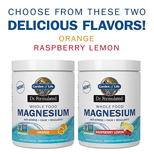 Garden of Life Dr. Formulated Whole Food Magnesium 421.5g Powder, Raspberry Lemon, Chelated Non-GMO Vegan Kosher Gluten & Sugar Free Supplement with Probiotics, Best for Anti-Stress Calm & Regularity