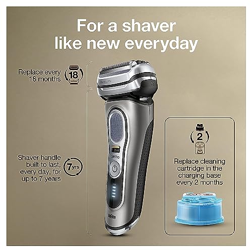 Braun Electric Razor for Men, Series 9 Pro 9465cc Wet & Dry Electric Foil Shaver with ProLift Beard Trimmer, Cleaning & Charging SmartCare Center, Noble Metal