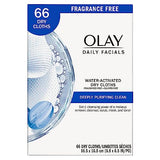 Olay Daily Facials, Daily Clean Makeup Removing Facial Cleansing Wipes, 5-in-1 Water Activated Cloths, Exfoliates, Tones and Hydrates Skin, 66 count