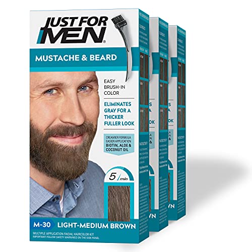 Just For Men Mustache & Beard, Beard Dye for Men with Brush Included for Easy Application, With Biotin Aloe and Coconut Oil for Healthy Facial Hair - Dark Brown, M-45, Pack of 1