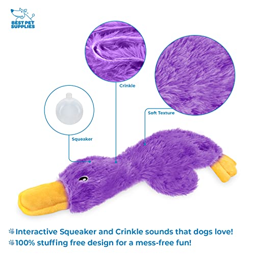 Best Pet Supplies Crinkle Dog Toy for Small, Medium, and Large Breeds, Cute No Stuffing Duck with Soft Squeaker, Fun for Indoor Puppies and Senior Pups, Plush No Mess Chew and Play - Light Pink