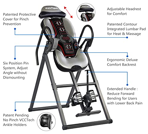 INNOVA HEALTH AND FITNESS ITM5900 Advanced Heat and Massage Inversion Table, Gray/Black