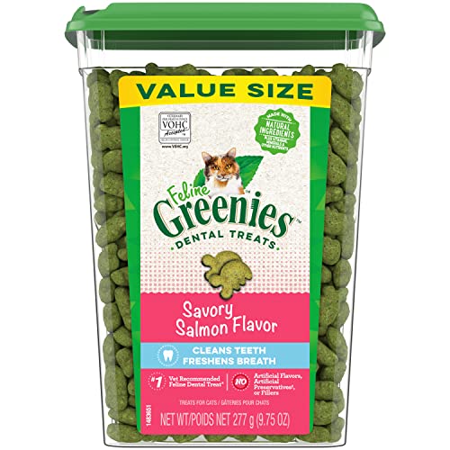 FELINE GREENIES Natural Dental Care Cat Treats Savory Salmon Flavor, 21 oz. Tub