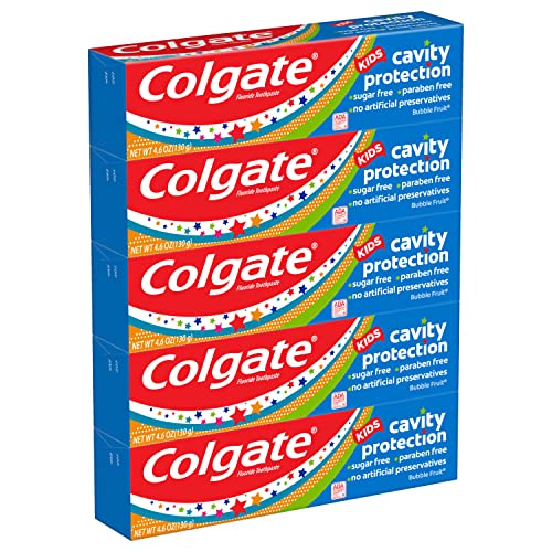 Colgate Kids Toothpaste with Fluoride, Anticavity & Cavity Protection Toothpaste, For Ages 2+, Mild Bubble Fruit Flavor, 4.6 Ounce