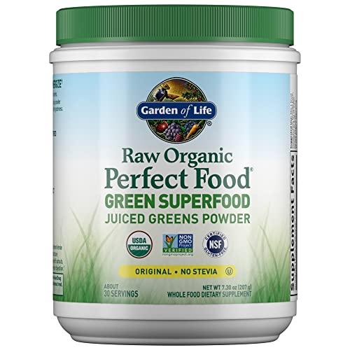 Garden of Life Raw Organic Perfect Food Alkalizer & Detoxifier Juiced Greens Superfood Powder - Lemon Ginger, 30 Servings - Non-GMO, Gluten Free Whole Food Dietary Supplement, Plus Probiotics