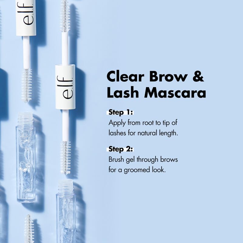 e.l.f. Clear Brow & Lash Mascara, Dual-Sided Clear Brow Gel & Mascara, Long-Wear Conditioning Formula, 0.084 Fl Oz