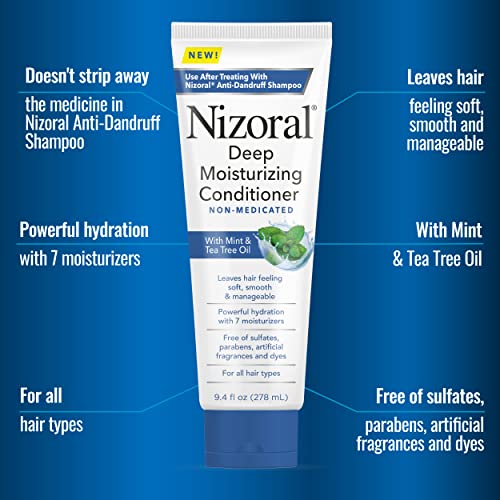 Nizoral Deep Moisturizing Conditioner with Mint & Tea Tree Oil for All Hair Types - Free of Sulfates, Parabens, Artificial Fragrances and Dyes, 9.4 oz