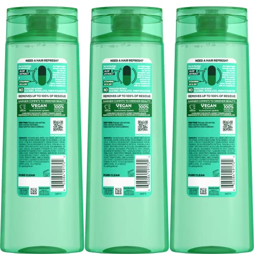 Garnier Fructis Pure Clean Purifying Shampoo, Silicone-Free, 12.5 Fl Oz, 3 Count (Packaging May Vary)