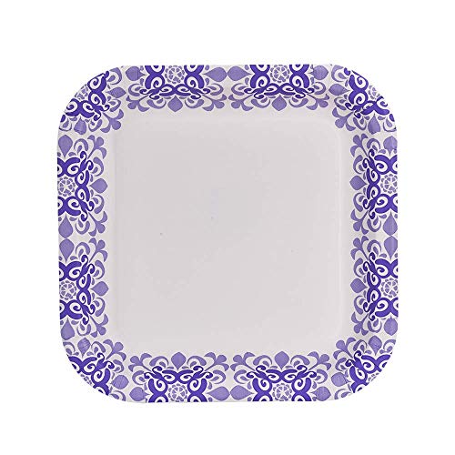 Glad Square Disposable Paper Plates for All Occasions | Soak Proof, Cut Proof, Microwaveable Heavy Duty Disposable Plates | 8.5 Diameter, 50 Count Bulk Paper Plates,Purple