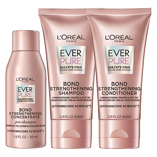 L’Oréal Paris, Bond Repair Shampoo and Conditioner, Strengthens & Repairs Weak Hair in 1 Use with System, Sulfate Free & Vegan, EverPure, 2.13 oz (1 kit)