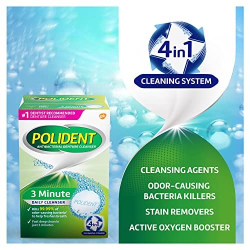 Polident 3 Minute Triple Mint Antibacterial Denture Cleanser Effervescent Tablets, 3x84 count