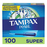 Tampax Pearl Tampons Super Absorbency,With Leakguard Braid, Unscented, 50 Count x 2 Packs (100 Count total)