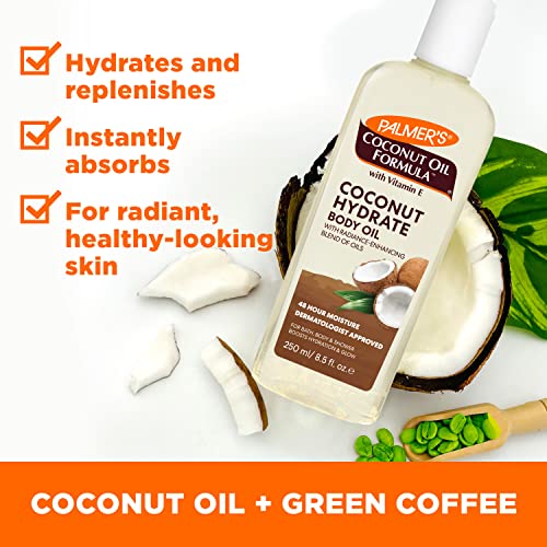 Palmers Coconut Oil Formula Body Oil, Body Moisturizer with Green Coffee Extract, Bath Oil for Dry Skin, 8.5 Ounces (Pour Cap)