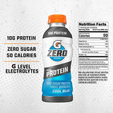 Gatorade Zero With Protein, 10g Whey Protein Isolate, Zero Sugar, vegetarian, Liquid Electrolytes, Cool Blue, 16.9 Fl Oz Bottle, 12 Pack