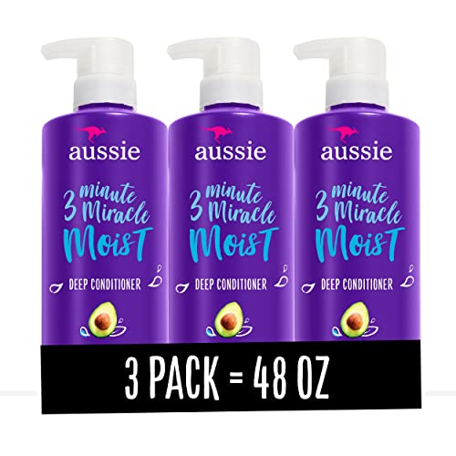 Aussie Deep Conditioner For Dry Hair with Avocado, Paraben Free, 3 Minute Miracle Moist, 16 Fl Oz Each, Triple Pack