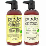 PURA D'OR Anti-Thinning Biotin Shampoo and Conditioner Natural Earthy Scent,CLINICALLY TESTED Proven Results,DHT Blocker Thickening Products For Women & Men,Original Gold Label Hair Care Set 8oz x2