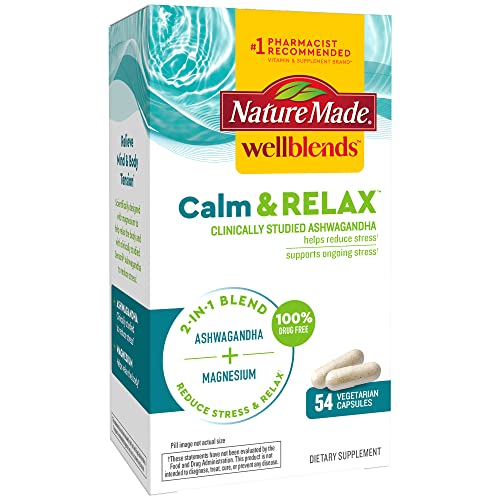 Nature Made Wellblends Calm & Relax, Ashwagandha 125 mg, Magnesium 300 mg, 54 Vegetarian Capsules