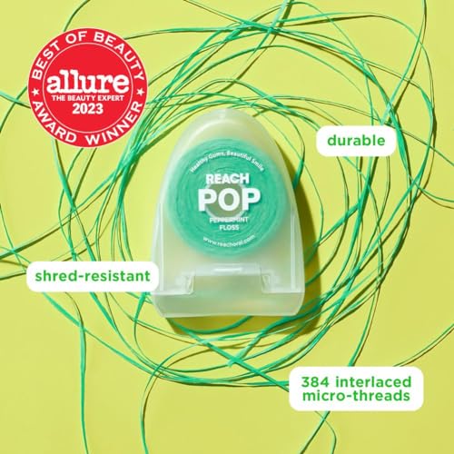 REACH POP Dental Floss | Vegan Wax & PFAS-Free | Durable & Shred Resistant | Slides Smoothly & Easily | Effective Plaque Removal | Blue Color Floss | Mint, 54.7 YD