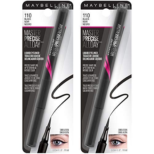 Maybelline Eyestudio Master Precise All Day Waterproof Liquid Eyeliner Makeup, Black, 2 Count