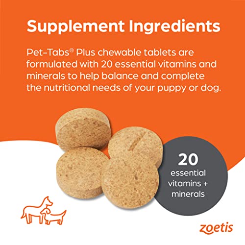 Pet-Tabs Plus Multivitamin and Mineral Supplement for Dogs, Chewable Tablet, 180 Count Bottle