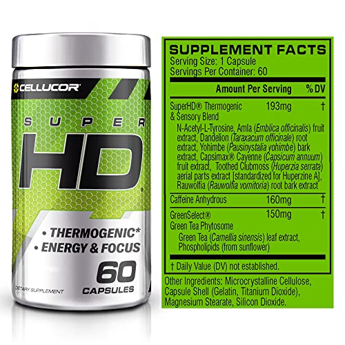 Cellucor Super HD for Men & Women - Enhance Focus and Increase Energy - Capsimax, Green Tea Extract, 160mg Caffeine & More 60 Servings