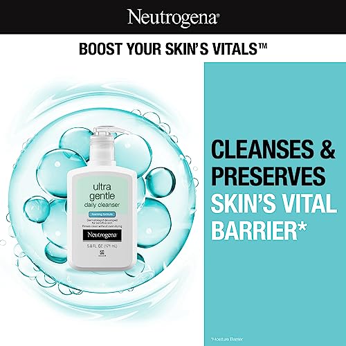 Neutrogena Ultra Gentle Foaming Facial Cleanser, Hydrating Face Wash for Sensitive Skin, Gently Cleanses Face Without Over Drying, Oil-Free, Soap-Free, 5.8 fl. oz