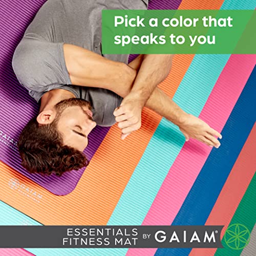 Gaiam Essentials Thick Yoga Mat - Fitness and Exercise Mat with Easy-Cinch Carrier Strap Included - Soft Cushioning and Textured Grip - Multiple Colors Options (Green, 72"L X 24"W X 2/5 Inch Thick)