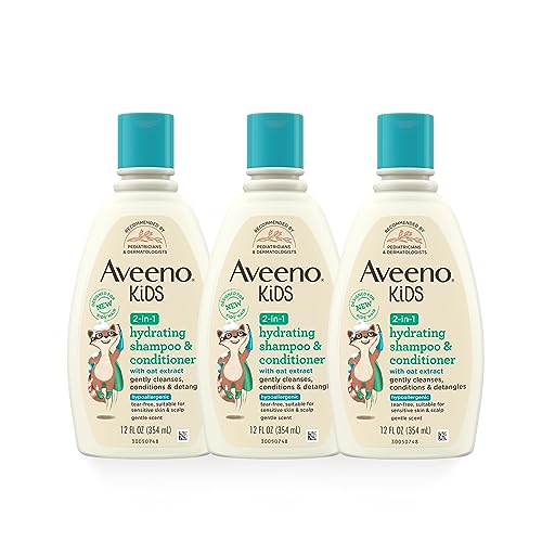 Aveeno Kids 2-in-1 Hydrating Shampoo & Conditioner, Gently Cleanses, Conditions & Detangles Kids Hair, Formulated With Oat Extract, For Sensitive Skin & Scalp, Hypoallergenic, 12 fl. oz