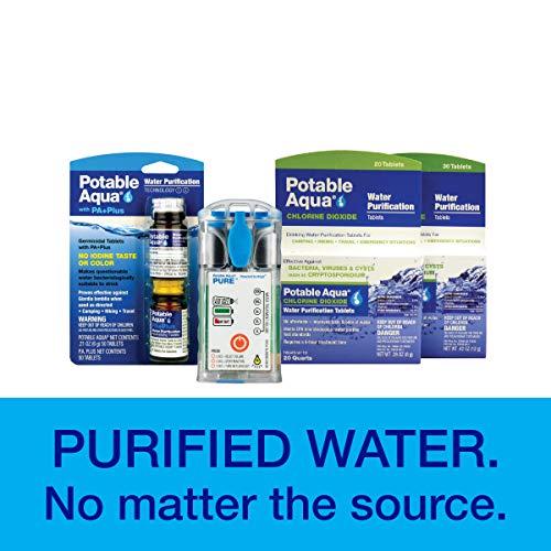 Potable Aqua Water Purification Tablets with PA Plus, Portable and Effective Water Purification Solution for Camping, Hiking, Emergencies, Natural Disasters and International Travel, Two 50ct Bottles