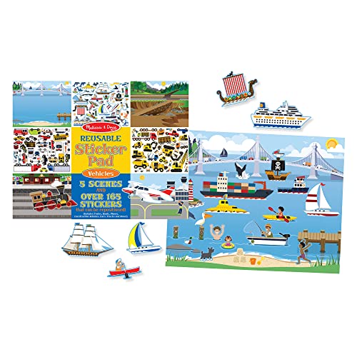 Melissa & Doug Reusable Sticker Pad: Vehicles-165+ Reusable Stickers | Melissa & Doug Kids Reusable Sticker Pad: 165+ Trucks,Trains,Planes,Cars &Construction Vehicle Reusable Stickers For Kids Ages 3+