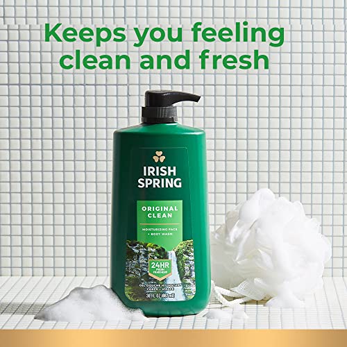 Irish Spring Men's Body Wash Pump, Original Clean Body Wash for Men, Smell Fresh and Clean for 24 Hours, Cleans Body, Hands, and Face, Made with Biodegradable Cleansing Ingredients, 30 Oz Pump, 4 Pack