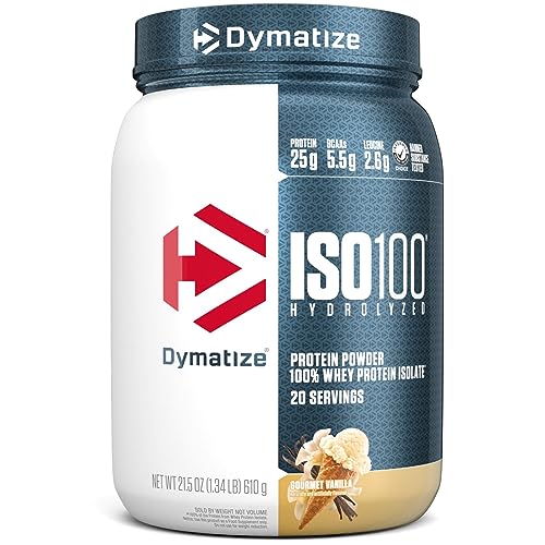 Dymatize ISO100 Hydrolyzed Protein Powder, 100% Whey Isolate Protein, 25g of Protein, 5.5g BCAAs, Gluten Free, Fast Absorbing, Easy Digesting, Strawberry, 20 Servings