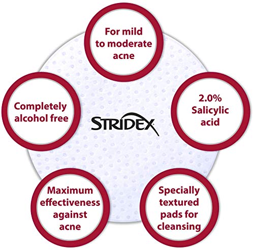 Stridex Medicated Acne Pads, Maximum, 55 Count – Facial Cleansing Wipes, Alcohol Free Face Pads, Acne Treatment for Face, For Moderate Acne, Smooth Application