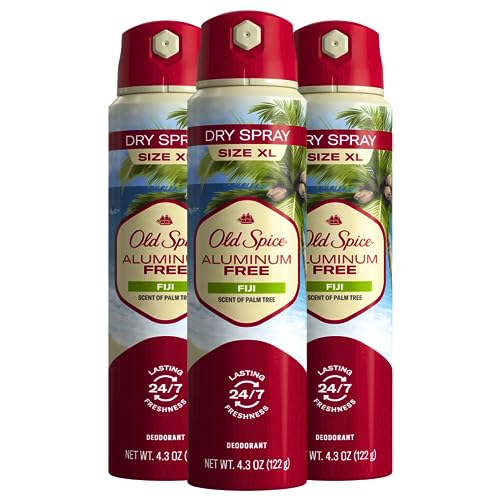 Old Spice Mens Aluminum Free Deodorant Dry Body Spray, Fiji, 24/7 Odor Protection, 4.3oz (Pack of 3)