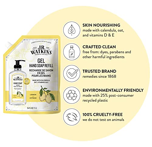 J.R. Watkins Gel Hand Soap Refill, Moisturizing Hand Wash, All Natural, Alcohol-Free, Cruelty-Free, USA Made, Lavender, 34 Fl Oz (Pack of 3)