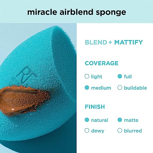 Real Techniques Miracle Airblend Sponge, Matte Makeup Blending Sponge, For Liquid, Cream, & Powder Products, Offers Medium To Full Coverage, Foundation Sponge, Packaging May Vary, 1 Count