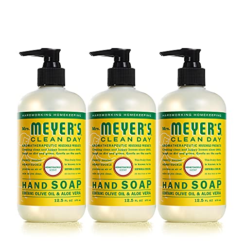 MRS. MEYER'S CLEAN DAY Clean Day Liquid Hand Soap, Cruelty Free and Biodegradable Formula, Honeysuckle Scent, 12.5 oz- Pack of 3