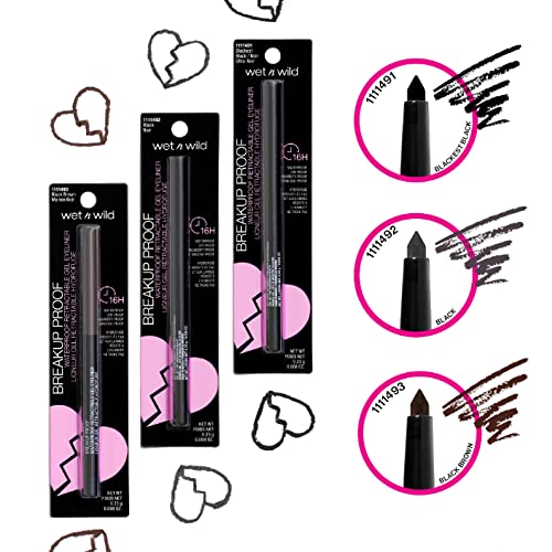 wet n wild Mega Last Breakup Proof Liquid Waterproof Eyeliner, Black, Quick Drying Retractable Gel Eyeliner, Smudge Resistant, Long Lasting 16 Hour Wear, Ultra Fine Brush Tip Pen