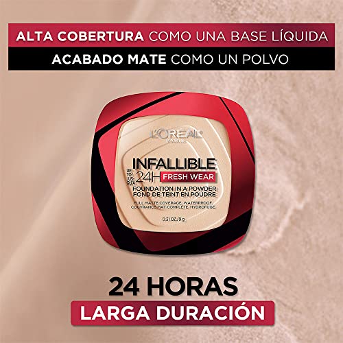 L’Oréal Paris Makeup Infallible Fresh Wear Foundation in a Powder, Up to 24H Wear, Waterproof, Ivory, 0.31 oz.