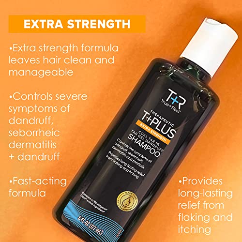 True+Real Therapeutic Plus Tar Gel Anti-Dandruff Shampoo Extra Strength 1% Coal Tar, 6 Fluid Ounce 2 Pack