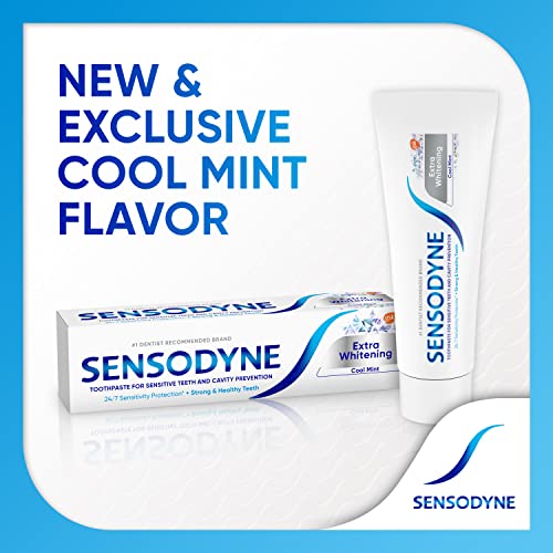 Sensodyne Extra Whitening Sensitive Teeth and Cavity Prevention Whitening Toothpaste, Amazon Exclusive, Cool Mint - 4 Ounces (Pack of 3)