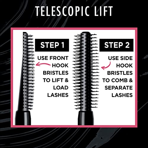 L’Oréal Paris Cosmetics Telescopic Lift Waterproof Mascara, Lengthening and Volumizing Eye Makeup, Lash Lift with Up to 36HR Wear, Black, 0.33 Fl Oz