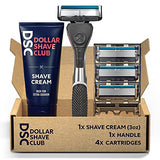 Dollar Shave Club - Shaving Kit with Diamond Grip Razor Handle, 4-Blade Blade Refills, & Blade Cover, Easy to Grip Handle, Shaving Starter Set, Great for Travel, Blue