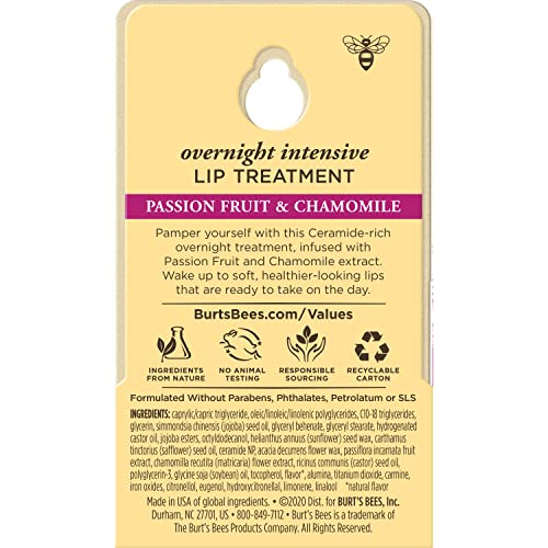 Burts Bees Passion Fruit and Chamomile Overnight Intensive Lip Treatment with and Ceramides, Lip Hydrates Lips 8 Hours, Natural Origin, 0.25 oz