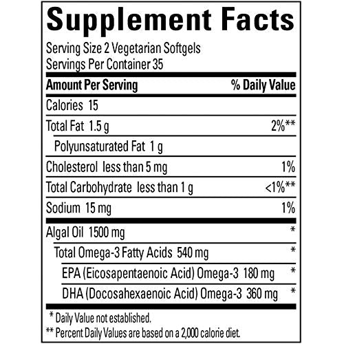 Nature Made Algae 540 mg Omega 3 Supplement, Alternative to Omega 3 Fish Oil Supplements, 70 Veggie Softgels, Sustainable, Plant-Based, for Healthy Heart, Brain, and Eye Support