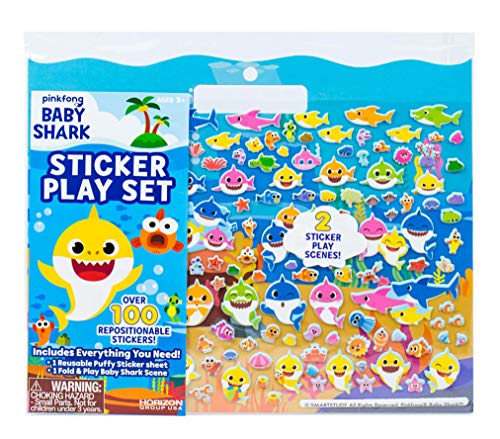 Horizon Group USA Baby Shark Sticker Play Set - 100 Reusable Puffy Stickers – Baby Shark Sticker Bundle for Kids Ages 3 and Up