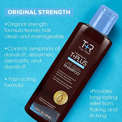 True+Real Therapeutic Plus Tar Gel Anti-Dandruff Shampoo Original Strength 0.5% Coal Tar, 16 Fl Oz, Pack of 2