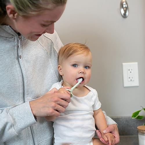 Dr. Brown’s Infant-to-Toddler Training Toothbrush Set, Blue Elephant with Fluoride-Free Apple Pear Baby Toothpaste, 0-3 years