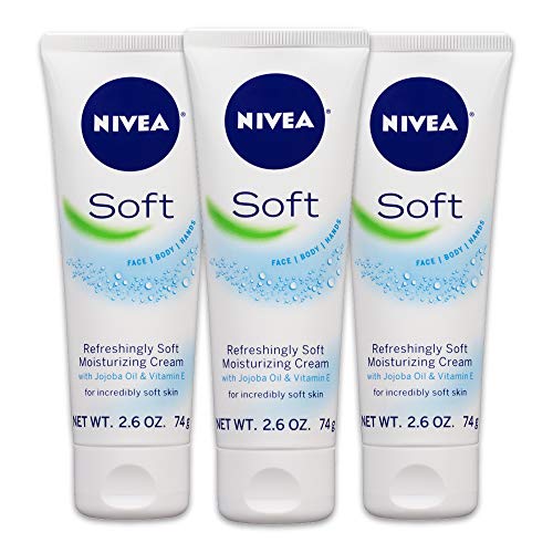 NIVEA Soft, Refreshingly Soft Moisturizing Cream, Body Cream, Face Cream, and Hand Cream, 3 Pack of 2.6 Oz Tubes